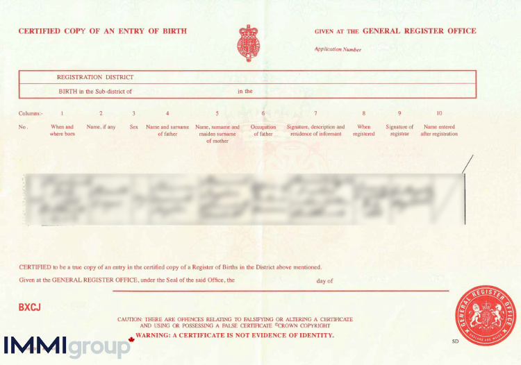 British Birth Certificate Example 